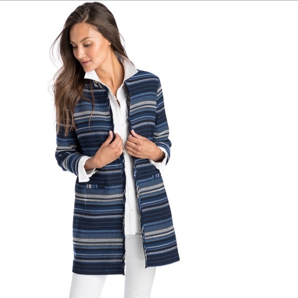 Vineyard Vines Women's Striped Woven Cotton Jacket Deep Bay Blue XS NWT $148 - Picture 4 of 7